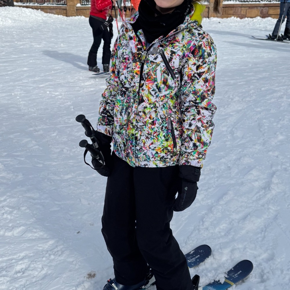 GUC Spyder Multicolor Kids Ski Jacket with zip off hood Girls sz 12-14 - Picture 2 of 10